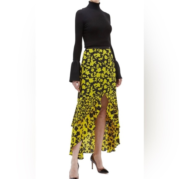 Alice + Olivia Sueann Asymmetric Tiered Ruffle Floral Silk Skirt, size 4 - Picture 2 of 6